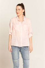 Linen Long Sleeve Pocket Shirt Soft Pink