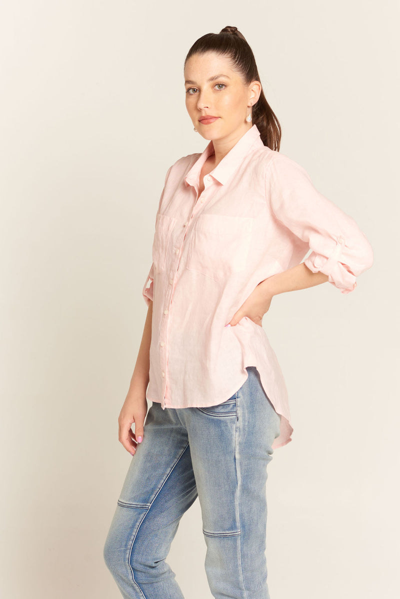 Linen Long Sleeve Pocket Shirt Soft Pink