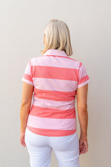 Cotton Striped Fitted Polo Pale Pink/Melon