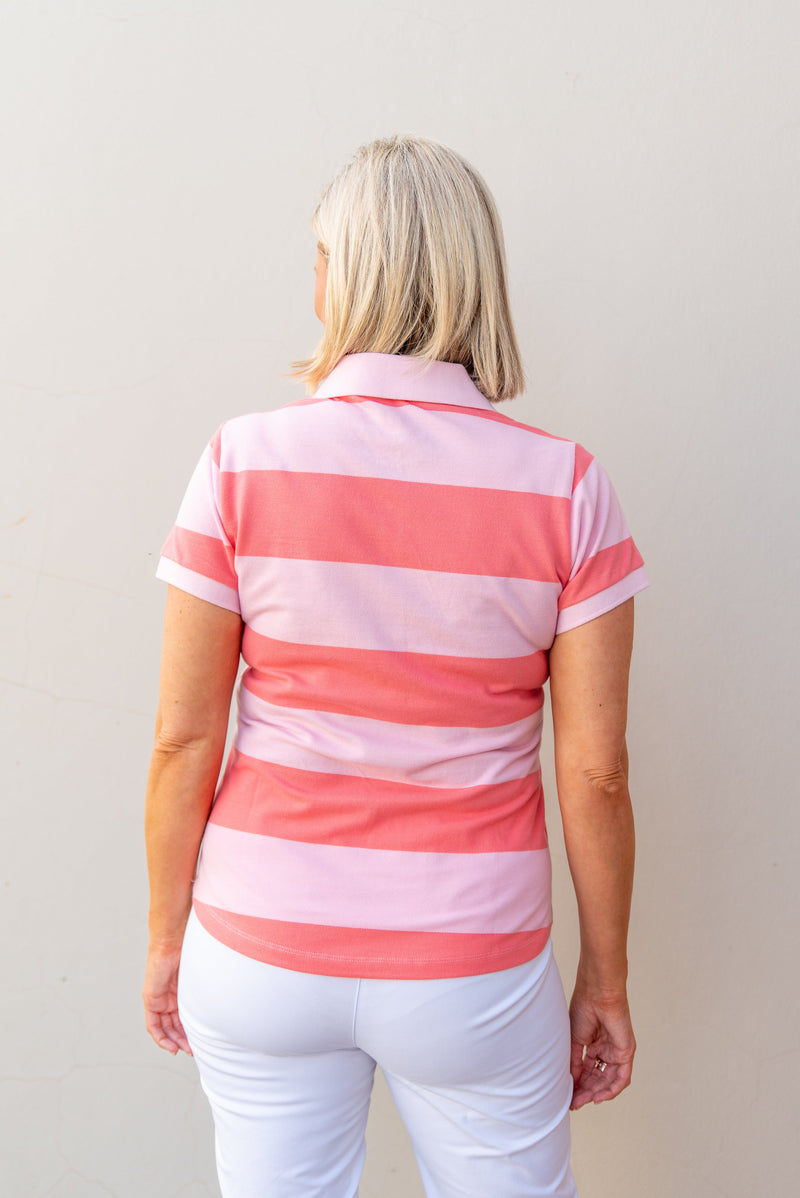 Cotton Striped Fitted Polo Pale Pink/Melon