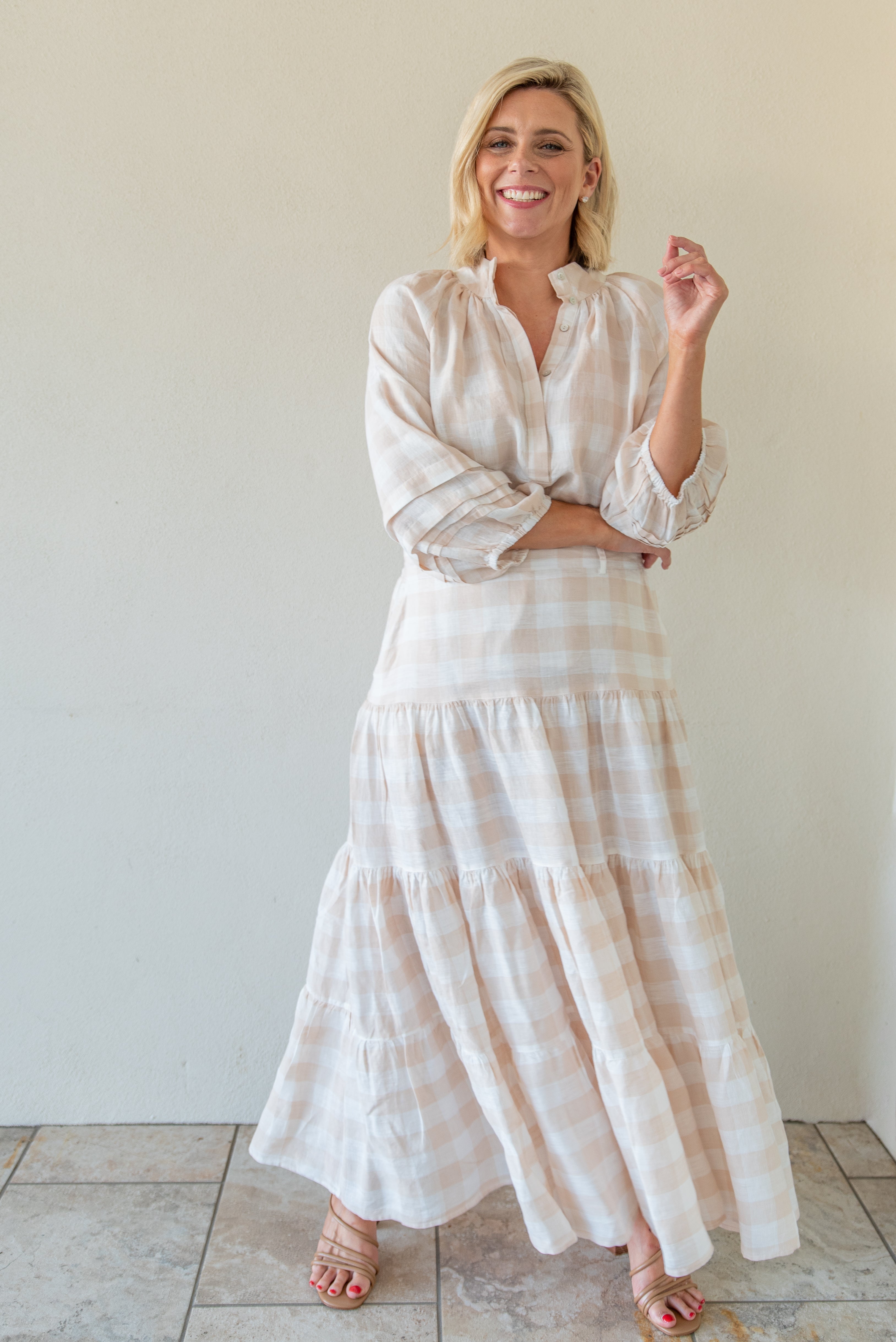 Linen gingham skirt best sale